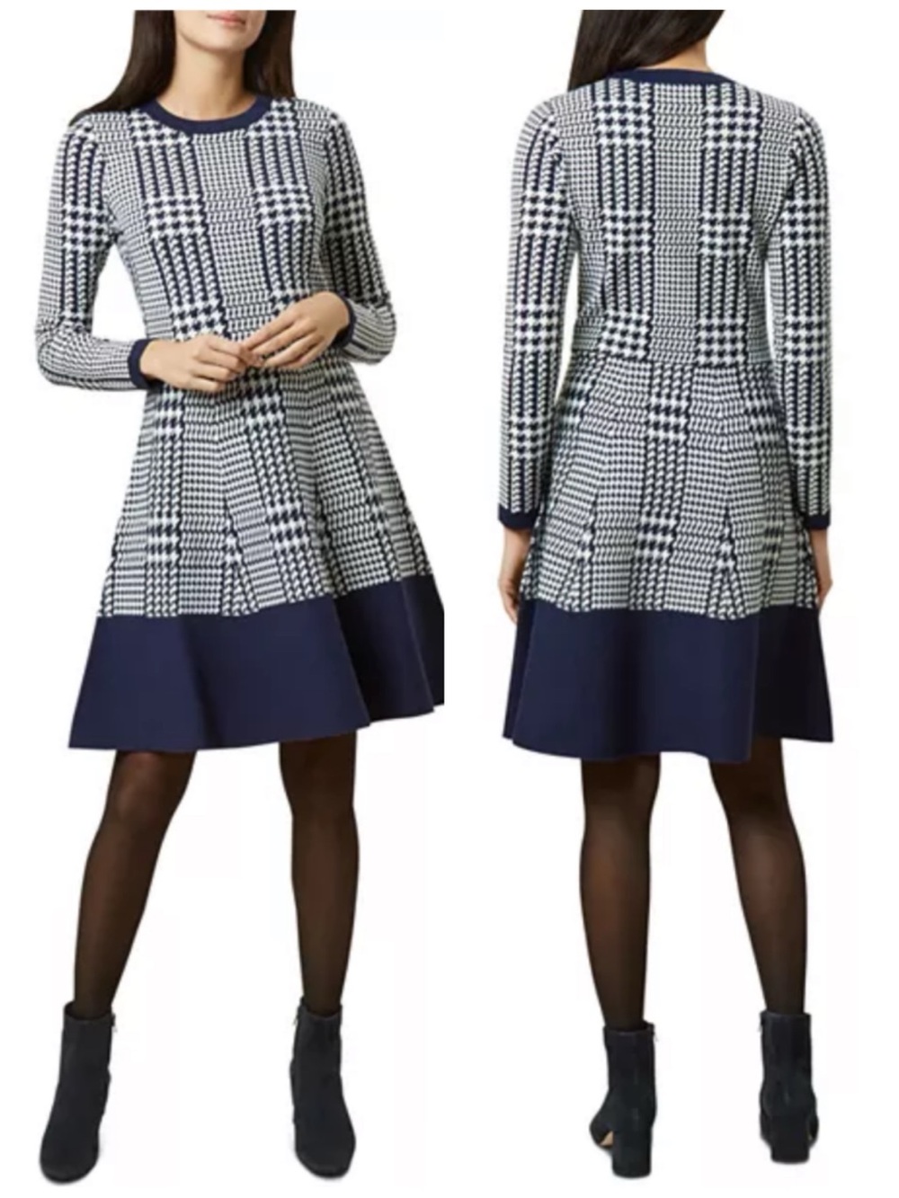 Hobbs London Callie Houndstooth Fit-and-Flare Dress ~ Size 6 ~ Item #X39